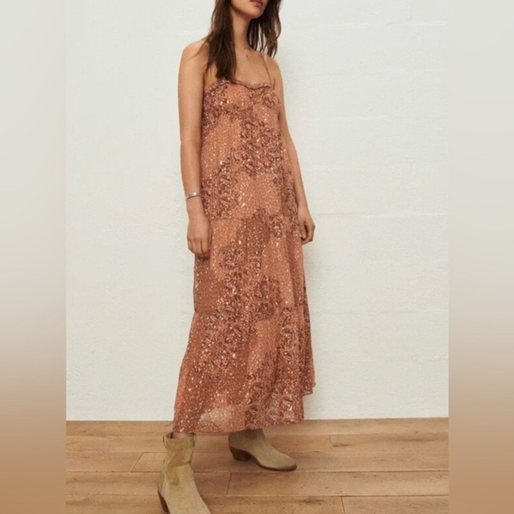 Sequin Tiered Maxi Dress in Copper